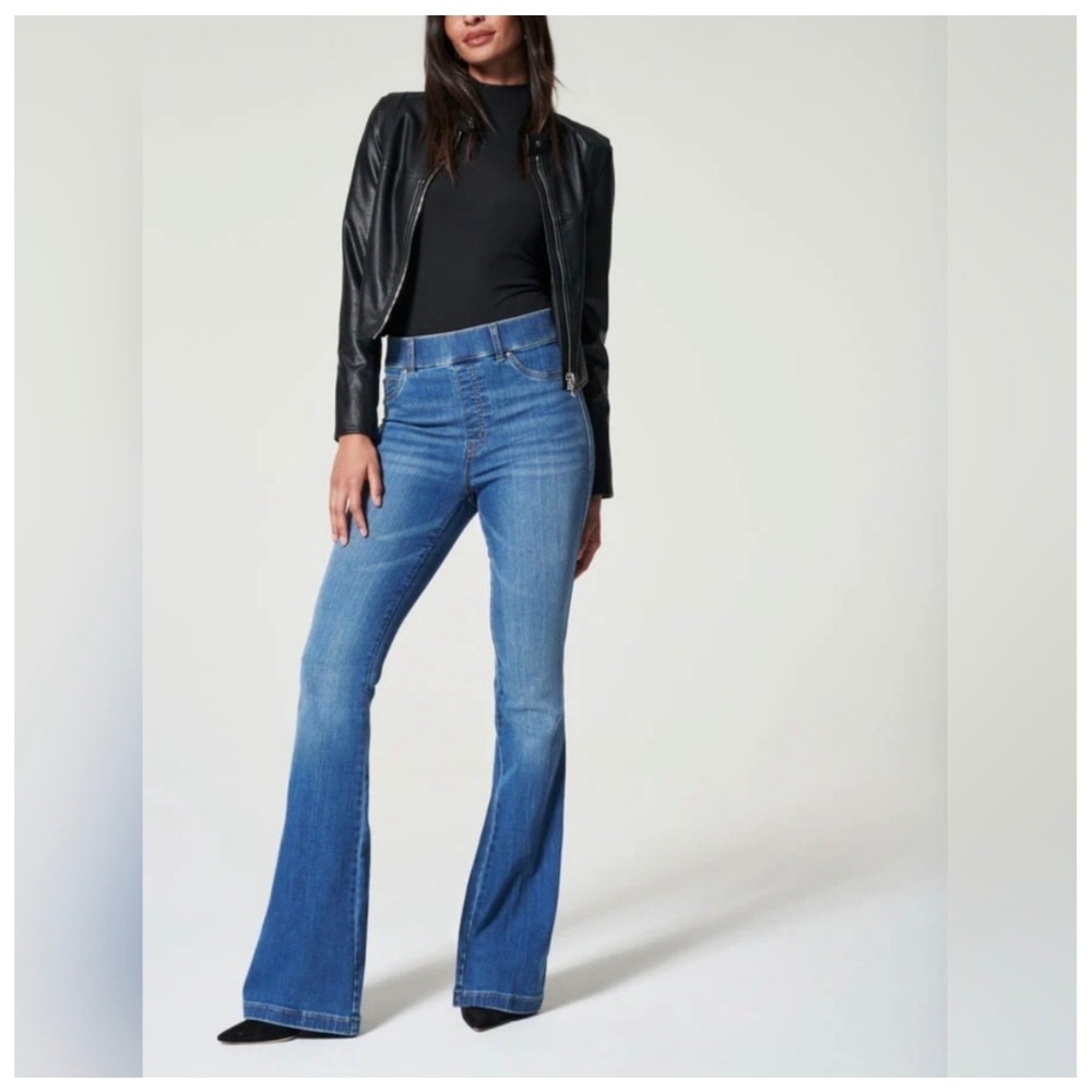 Spanx Flare Jeans Medium Wash Pull-On High Rise - Size‎ Large